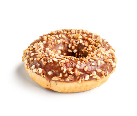 Sweet chocolate donut on white background