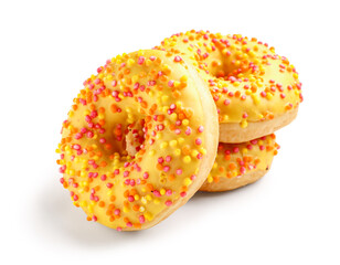 Sweet donuts on white background