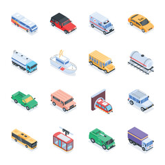Set of Public Transport Isometric Icons 

