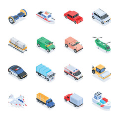 Bundle of Modern Vehicles Isometric Icons

