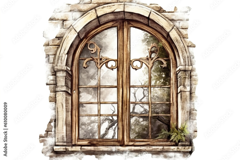 Poster old wooden window isolated on white background. generated by ai.