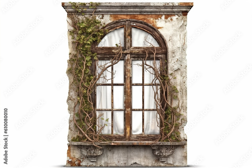 Poster old wooden window isolated on white background. generated by ai.