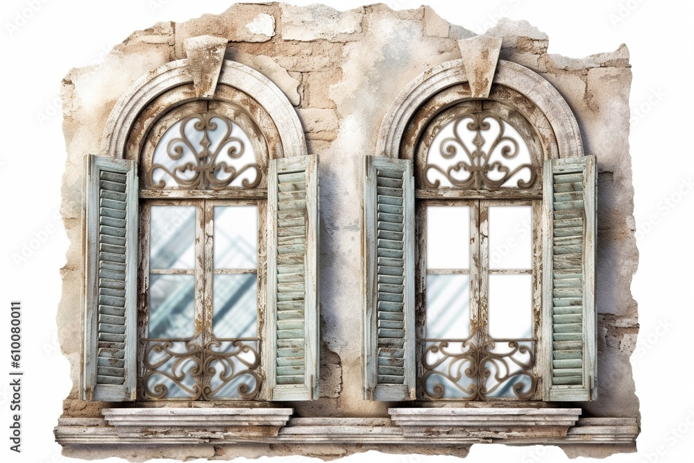 Poster old wooden window isolated on white background. generated by ai.