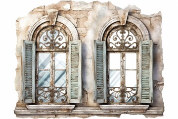 old wooden window isolated on white background. Generated by AI.