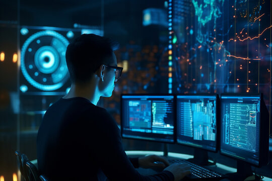 IT specialist analyzing system logs and performance metrics, IT specialists, bokeh Generative AI