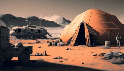 Fototapeta na wymiar a military base camp single colour tone , minimalistic