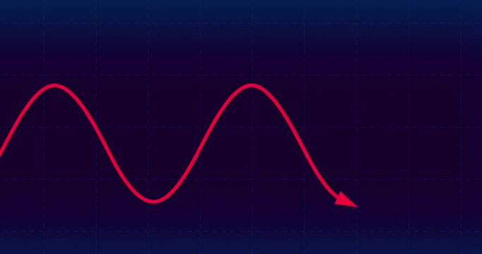 Sinusoid drawing with arrow seamless loop white on navy grid. Cartoon animation physics mathematics science. Scientific drawing animated. Sinusoida  sine wave.