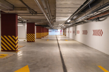 Underground car parking. Application of markings