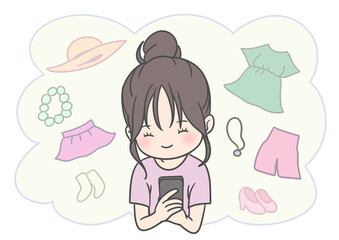 服をネットで見る女の子
