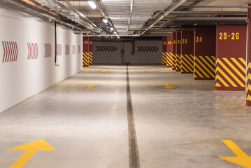 Obraz premium Underground car parking. Application of markings