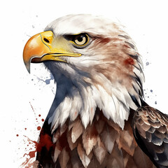 Bald eagle on white background, with US flag colors, isolated .