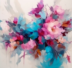 Watercolor background of florals on white, floral design for invitations. Generative Ai.