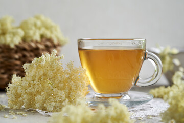 Herbal tea with fresh elderberry flowers