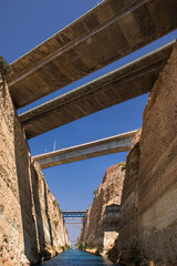Passing through the Corinth Canal by yacht, Greece. 