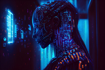 f artificial intelligence. human binary code. Hacker Generative AI