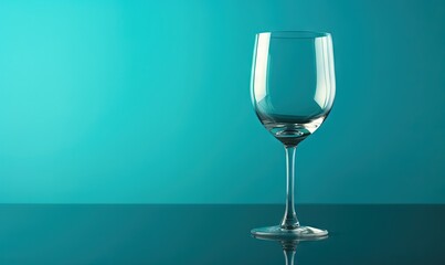  a glass of wine sitting on a table with a blue wall in the background of the photo, with a reflection of the wine glass in the foreground.  generative ai