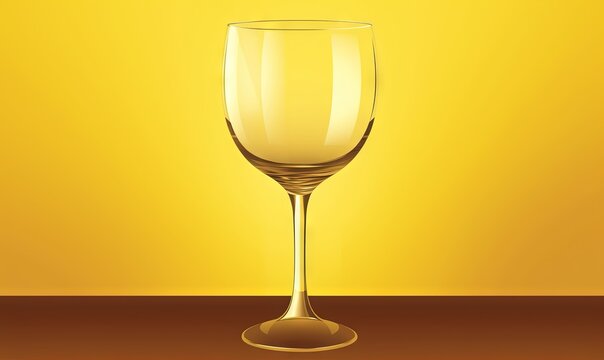  a glass of wine sitting on a table with a yellow wall in the backgrouf of the image behind it is an empty wine glass.  generative ai