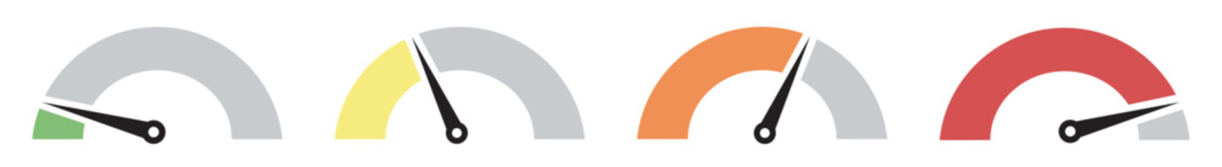 Dashboard colourful speedometer icons set. Customer satisfaction indicator level. Vector scale, level of performance. Tachometer icon isolated. Performance indicator sign. Car speed. Vector.	
