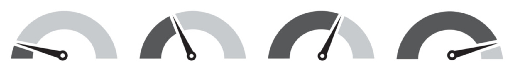 Dashboard colourful speedometer icons set. Customer satisfaction indicator level. Vector scale, level of performance. Tachometer icon isolated. Performance indicator sign. Car speed. Vector.