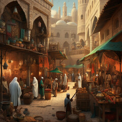 Obraz premium Arab market with spices. Generative AI.