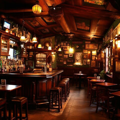 Fototapeta na wymiar Interior of an Irish Pub. Generative AI.