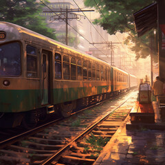 Obraz premium Train in Hanoi. Generative AI.