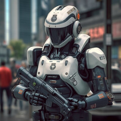 Naklejka premium Police robot. Generative AI.