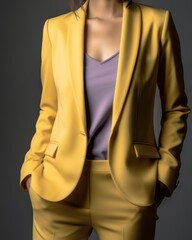 Elegant and Colorful Formal Yellow Woman Blazer for the Office. Torso only, isolated on plain background. Generative AI illustration.