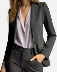 Elegant and Colorful Formal Charcoal Gray Woman Blazer for the Office. Torso only, isolated on plain background. Generative AI illustration.