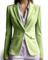 Elegant and Colorful Formal Light Green Woman Blazer for the Office. Torso only, isolated on plain background. Generative AI illustration.