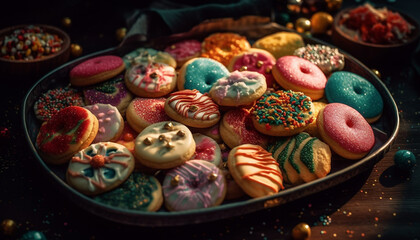 Multi colored homemade cookies, a sweet indulgence for any celebration generated by AI