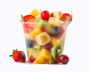 Fruit salad in glass isolated on white background