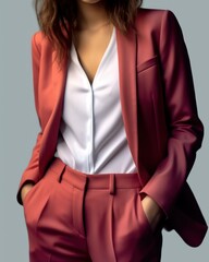 Elegant and Colorful Formal Red Woman Blazer for the Office. Torso only, isolated on plain background. Generative AI illustration.