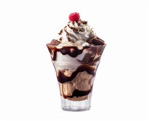 Chocolate flavor sundae, isolated white background