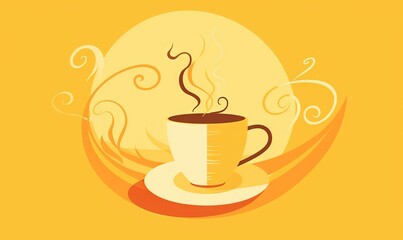  a cup of coffee on a saucer with a saucer on the side and a saucer on the side with a swirly pattern.  generative ai