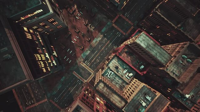 Aerial city view with crossroads and buildings