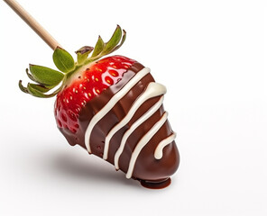 Strawberry covered in chocolate on a skewer