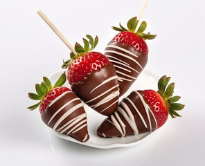 Strawberry with chocolate sauce on skewers