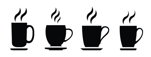 Coffee cup icons set.Coffee and tea cup vector icons set on transparent background.Tea Cups of coffee tea collection. Hot drink icon. Cup coffee with steam.	