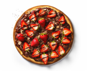 Top view Strawberry and chocolate sweet pizza