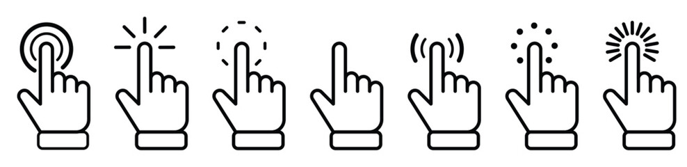 Set of Hand pointer symbol vector.Clicking cursor, pointing hand clicks icons.Clicking finger. Hand pointer icon.Vector illustration	