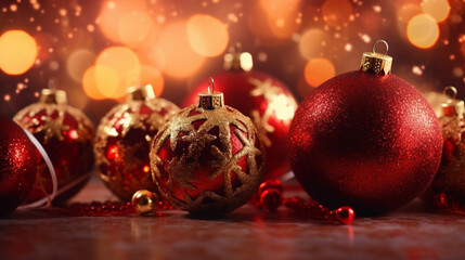 Christmas decoration ball on red with light background