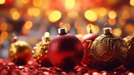 Christmas decoration ball on red with light background