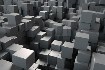 Abstract 3D cubes in shades of gray, creating a sense of depth and perspective, generative ai