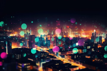 Obraz na płótnie Canvas Abstract Blurred Lights in City Night Background Wallpaper, generative ai