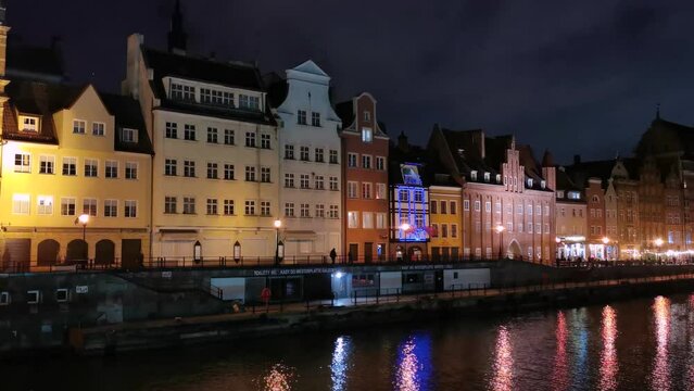 2022. 12. 07.  panorama of the embankment of the city of gdansk poland at night time lapse