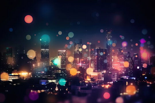Abstract Blurred Lights in City Night Background Wallpaper, generative ai