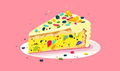  a piece of cake with sprinkles on a pink background with a pink background and a pink background with confetti on it.  generative ai