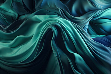 Obraz premium Abstract satin waves in shades of blue and green, generative ai