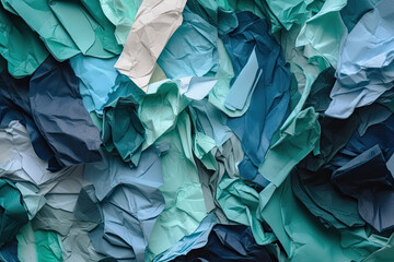 Abstract torn paper edges in shades of blue and green, generative ai